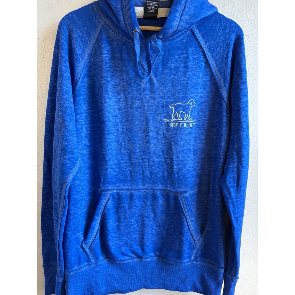 J. America Buddy by the Lake Dog Graphic Pullover Hoodie Blue Men's Size Medium